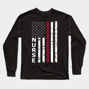 American Flag Nurse TShirt - Patriotic Nurse Long Sleeve T-Shirt